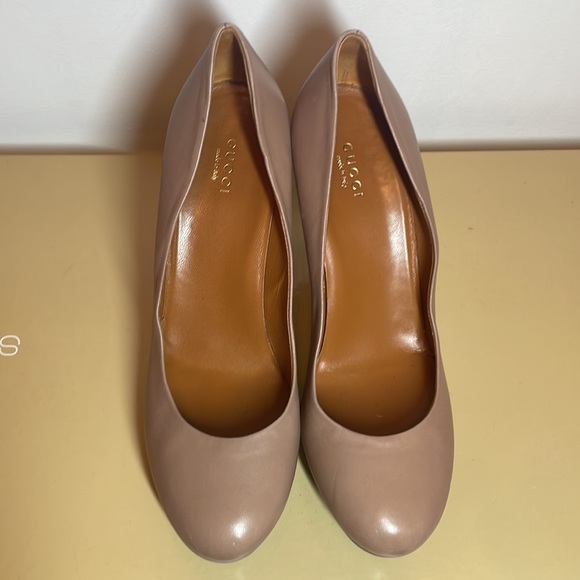Gucci Leather Platform Pumps Round Toe Shoes Tan Size 40 - Picture 13 of 13